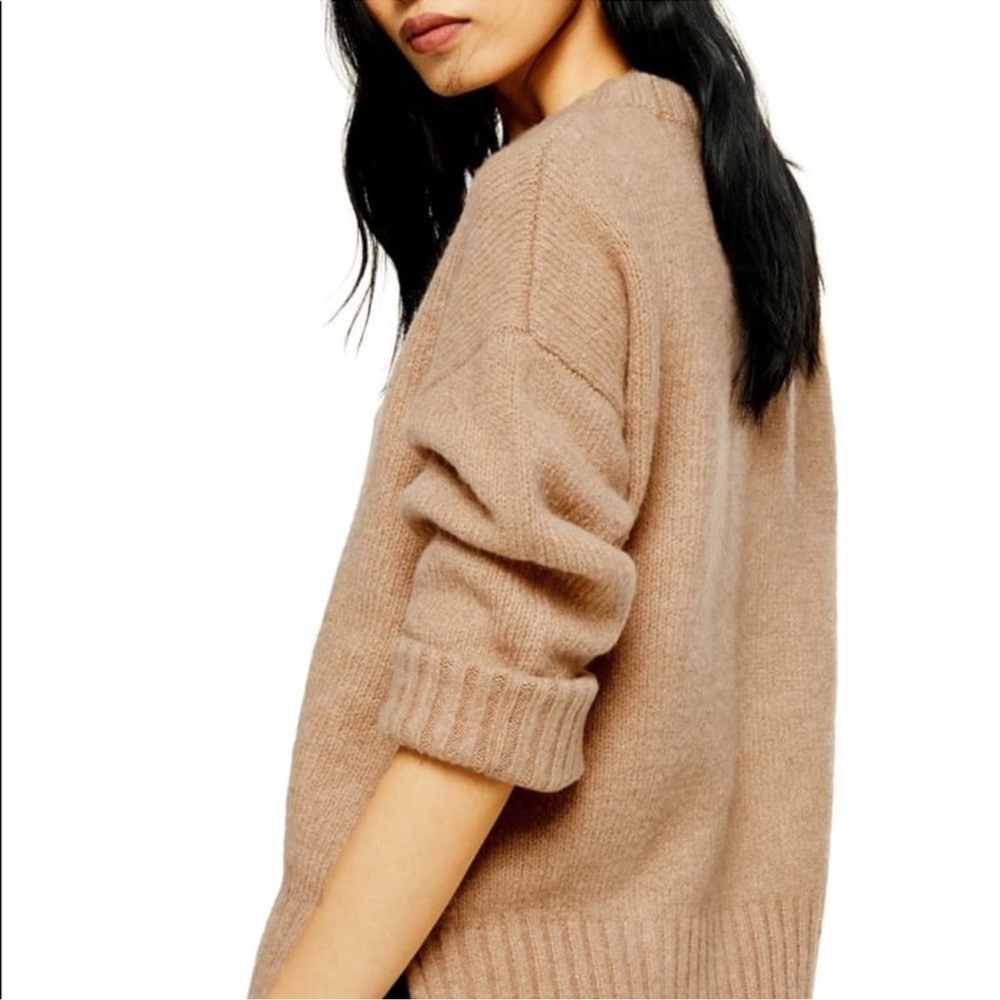 Topshop Supersoft Deep Hem Crewneck Sweater Camel XS - Picture 5 of 13
